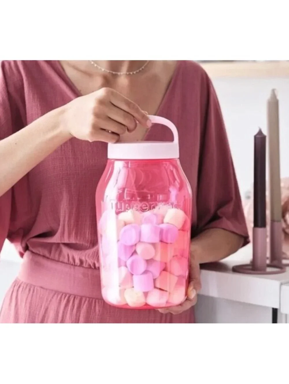 Tupperware Pink Large Capacity Universal Jug Jar with Handled Lid 3 Quart/Liter